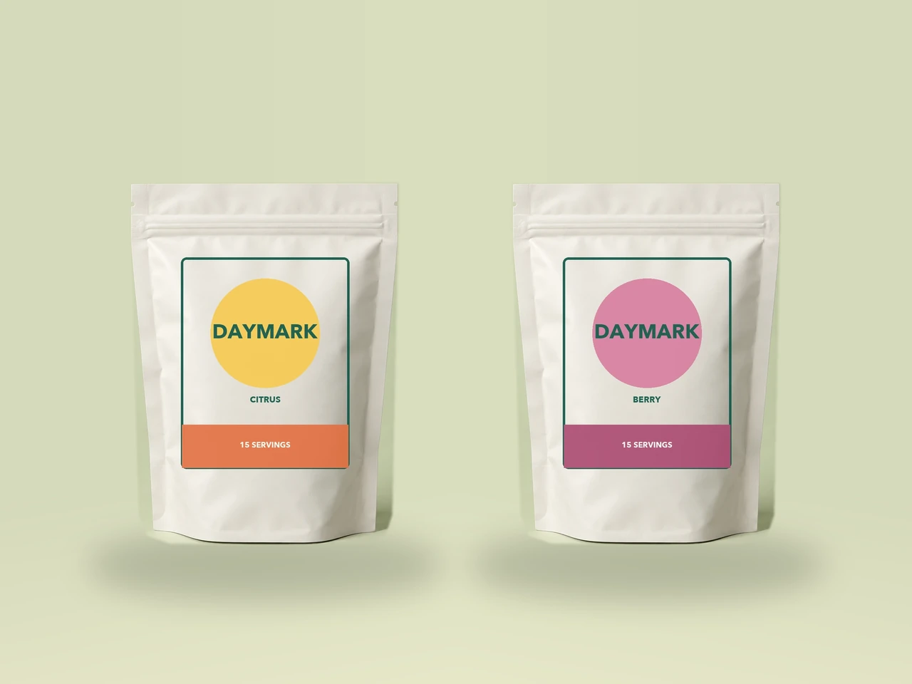 Citrus and berry Daymark drink-mix pouches in a bright lineup